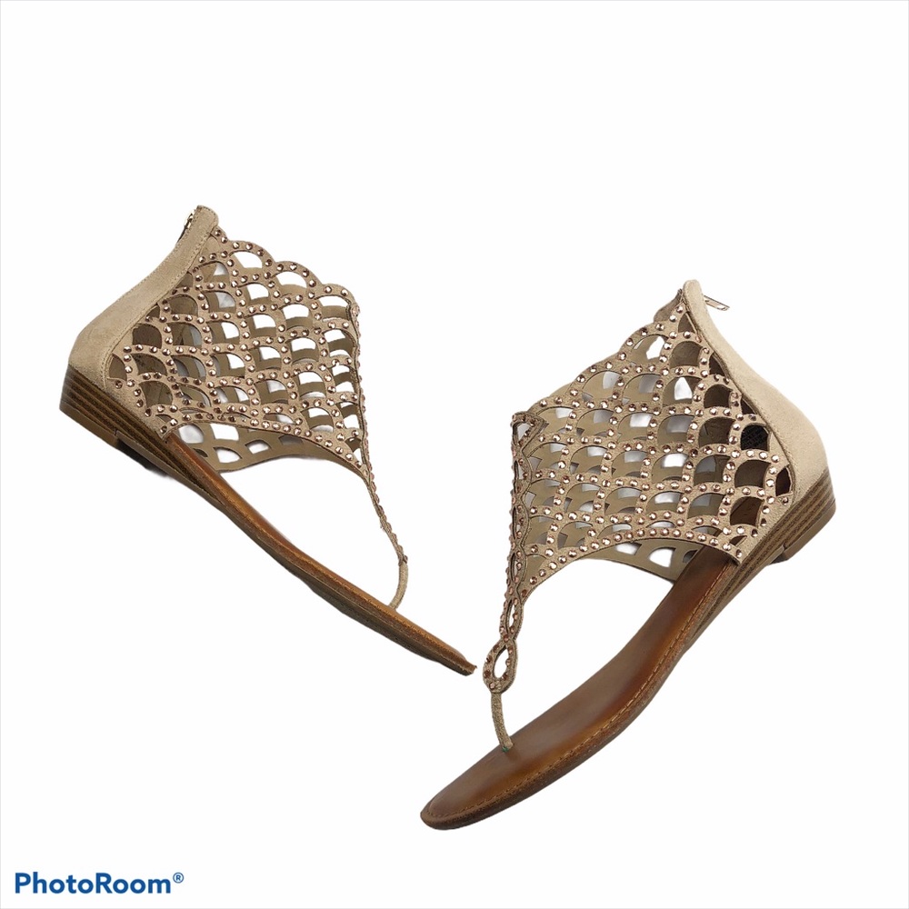 ZIGI SOHO Mela Caged Flat Sandals Jewel Zip Tan 9